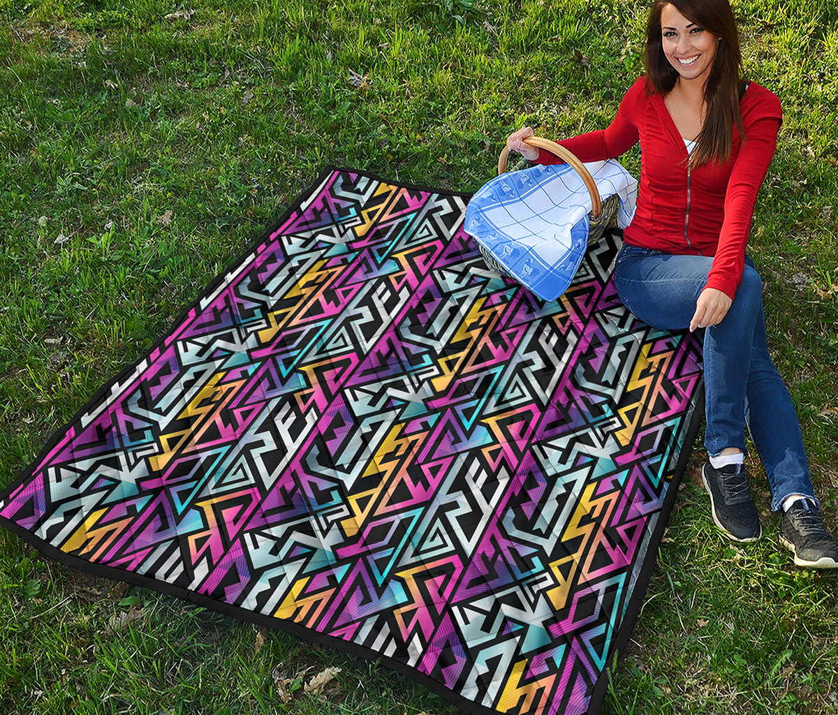Colorful Geometric Tribal Pattern Print Quilt