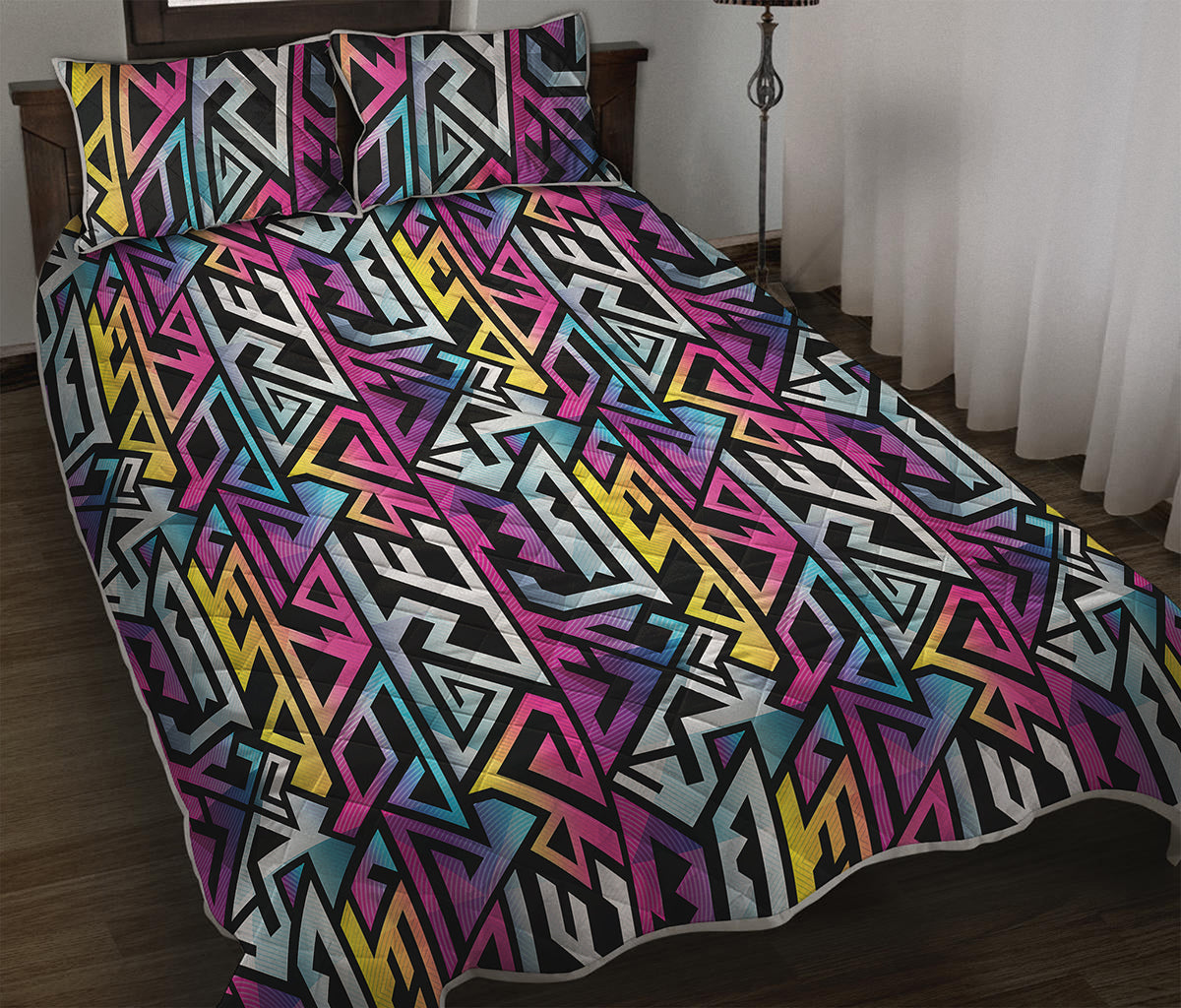 Colorful Geometric Tribal Pattern Print Quilt Bed Set