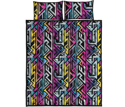 Colorful Geometric Tribal Pattern Print Quilt Bed Set