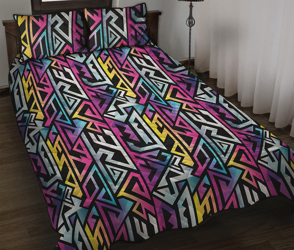 Colorful Geometric Tribal Pattern Print Quilt Bed Set