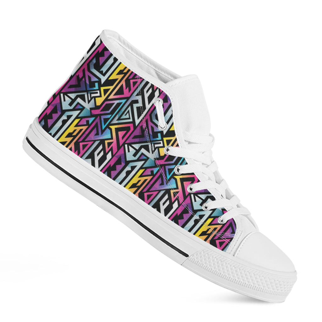 Colorful Geometric Tribal Pattern Print White High Top Shoes