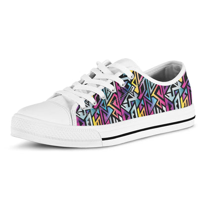 Colorful Geometric Tribal Pattern Print White Low Top Shoes