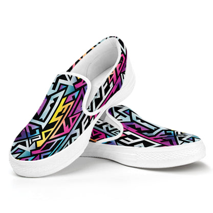 Colorful Geometric Tribal Pattern Print White Slip On Shoes
