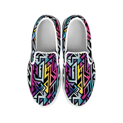 Colorful Geometric Tribal Pattern Print White Slip On Shoes