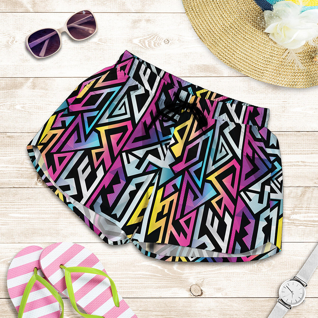 Colorful Geometric Tribal Pattern Print Women's Shorts