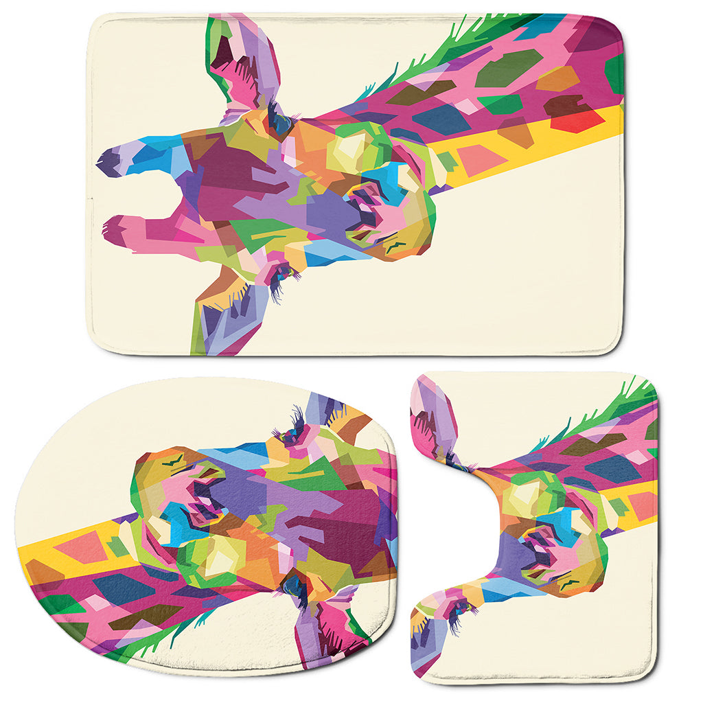 Colorful Giraffe Portrait Print 3 Piece Bath Mat Set