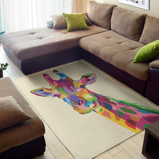 Colorful Giraffe Portrait Print Area Rug