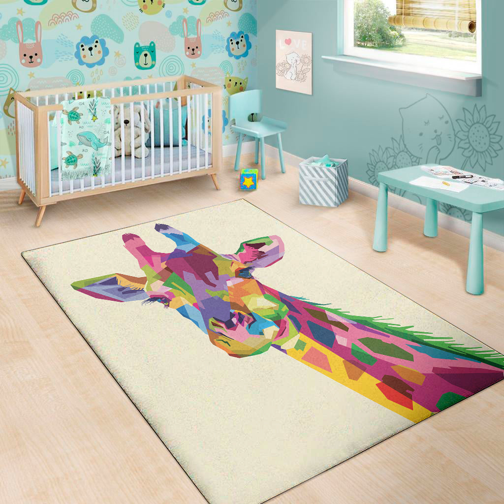 Colorful Giraffe Portrait Print Area Rug