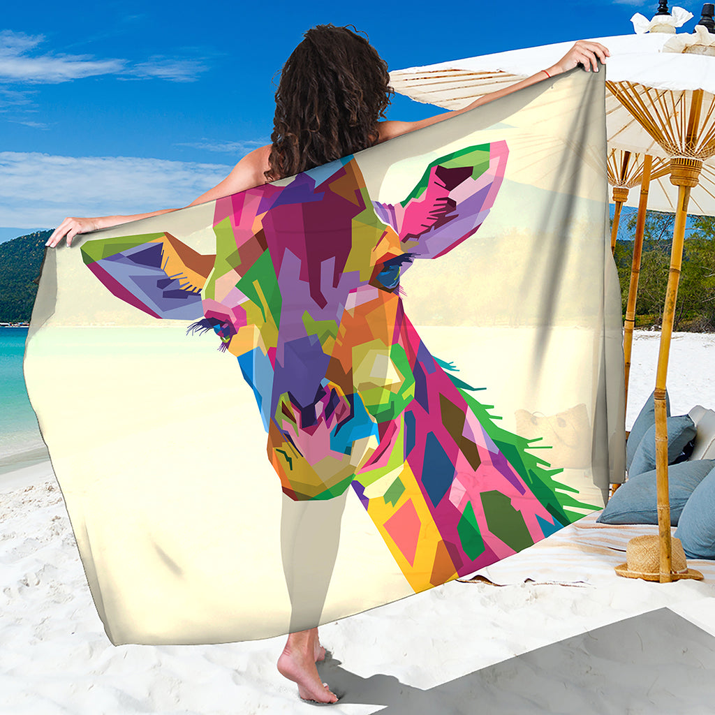 Colorful Giraffe Portrait Print Beach Sarong Wrap