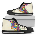 Colorful Giraffe Portrait Print Black High Top Shoes