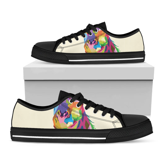 Colorful Giraffe Portrait Print Black Low Top Shoes 
