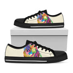 Colorful Giraffe Portrait Print Black Low Top Shoes 