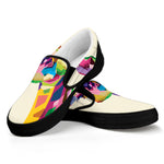 Colorful Giraffe Portrait Print Black Slip On Shoes
