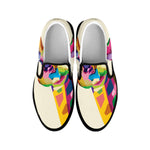 Colorful Giraffe Portrait Print Black Slip On Shoes