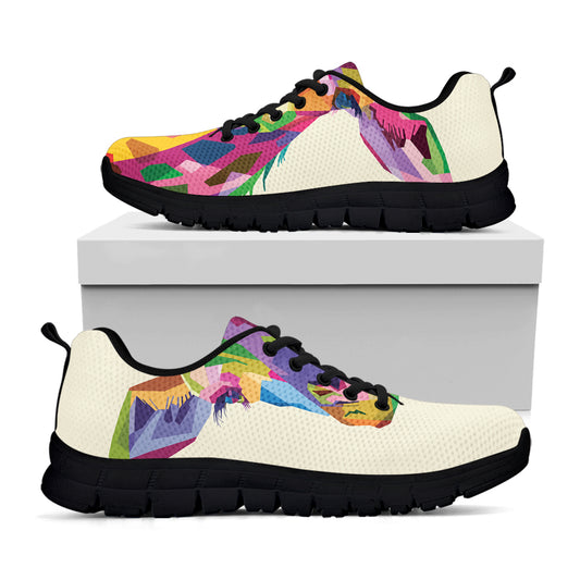 Colorful Giraffe Portrait Print Black Sneakers