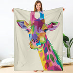 Colorful Giraffe Portrait Print Blanket