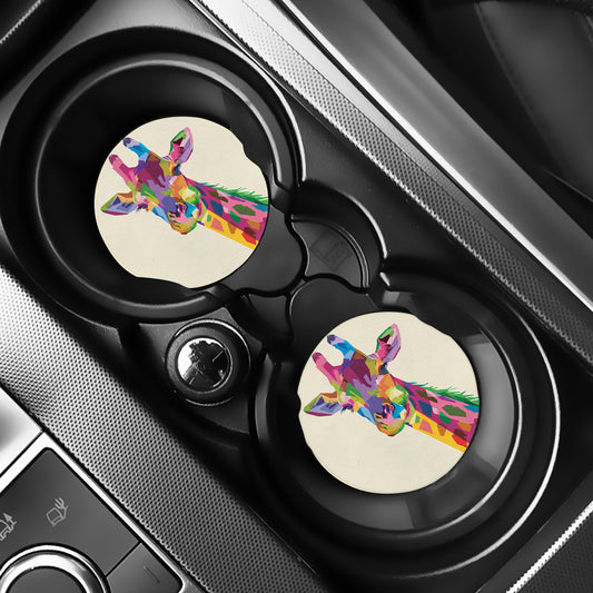 Colorful Giraffe Portrait Print Car Coasters
