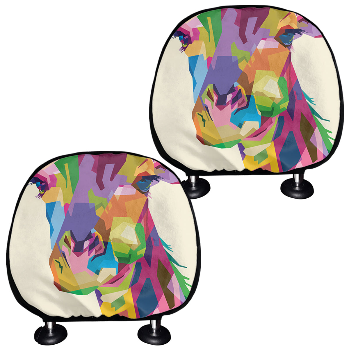 Colorful Giraffe Portrait Print Car Headrest Covers