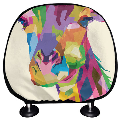 Colorful Giraffe Portrait Print Car Headrest Covers