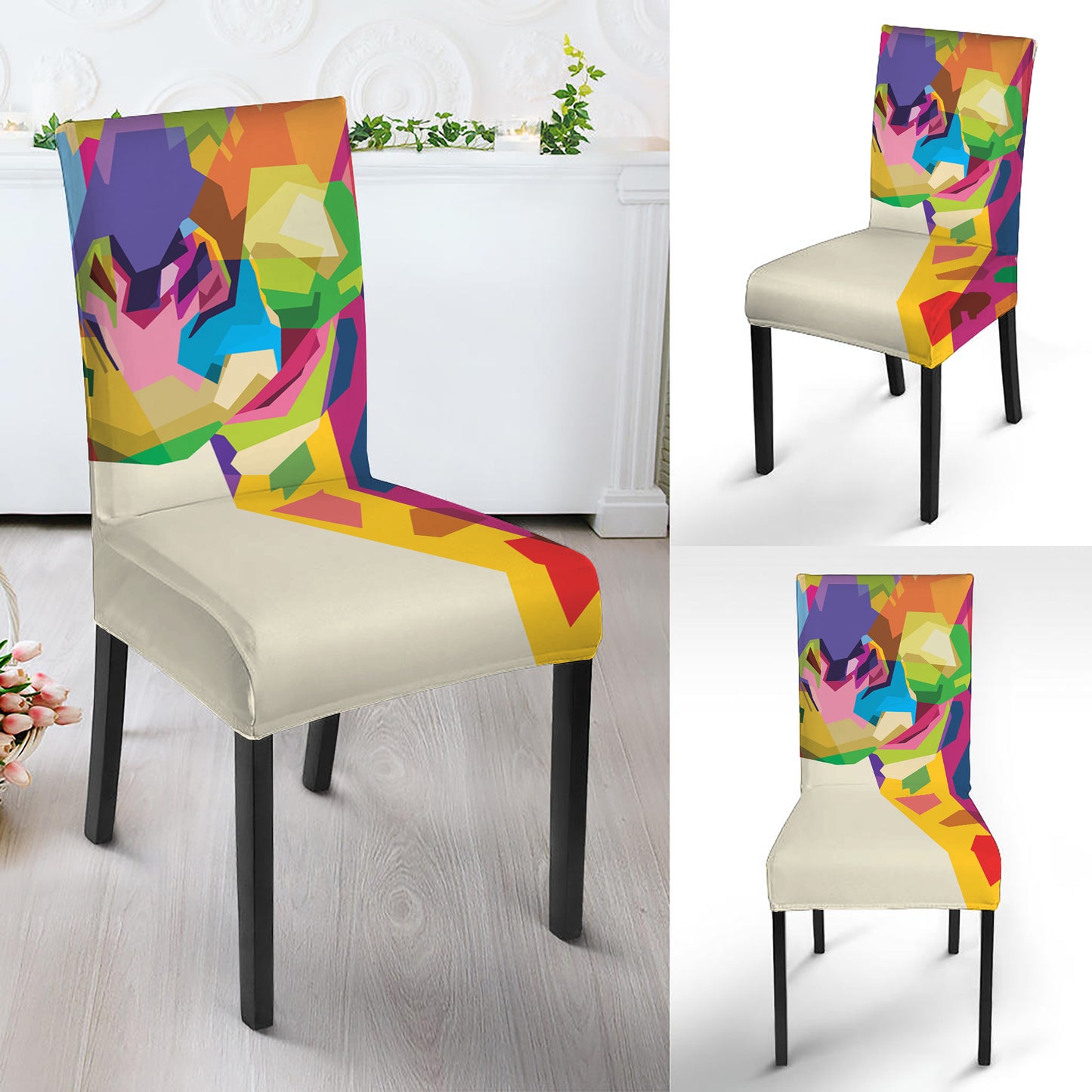 Colorful Giraffe Portrait Print Dining Chair Slipcover