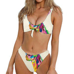 Colorful Giraffe Portrait Print Front Bow Tie Bikini