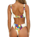 Colorful Giraffe Portrait Print Front Bow Tie Bikini
