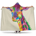 Colorful Giraffe Portrait Print Hooded Blanket