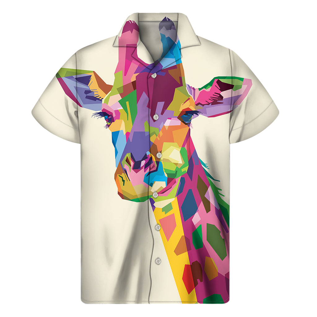 Colorful Giraffe Portrait Print Men's Short Sleeve Shirt