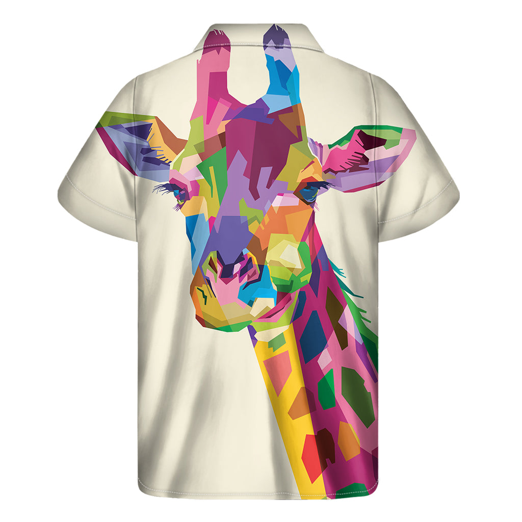Colorful Giraffe Portrait Print Men's Short Sleeve Shirt