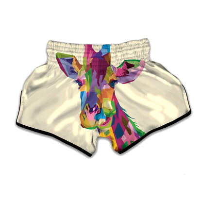 Colorful Giraffe Portrait Print Muay Thai Boxing Shorts