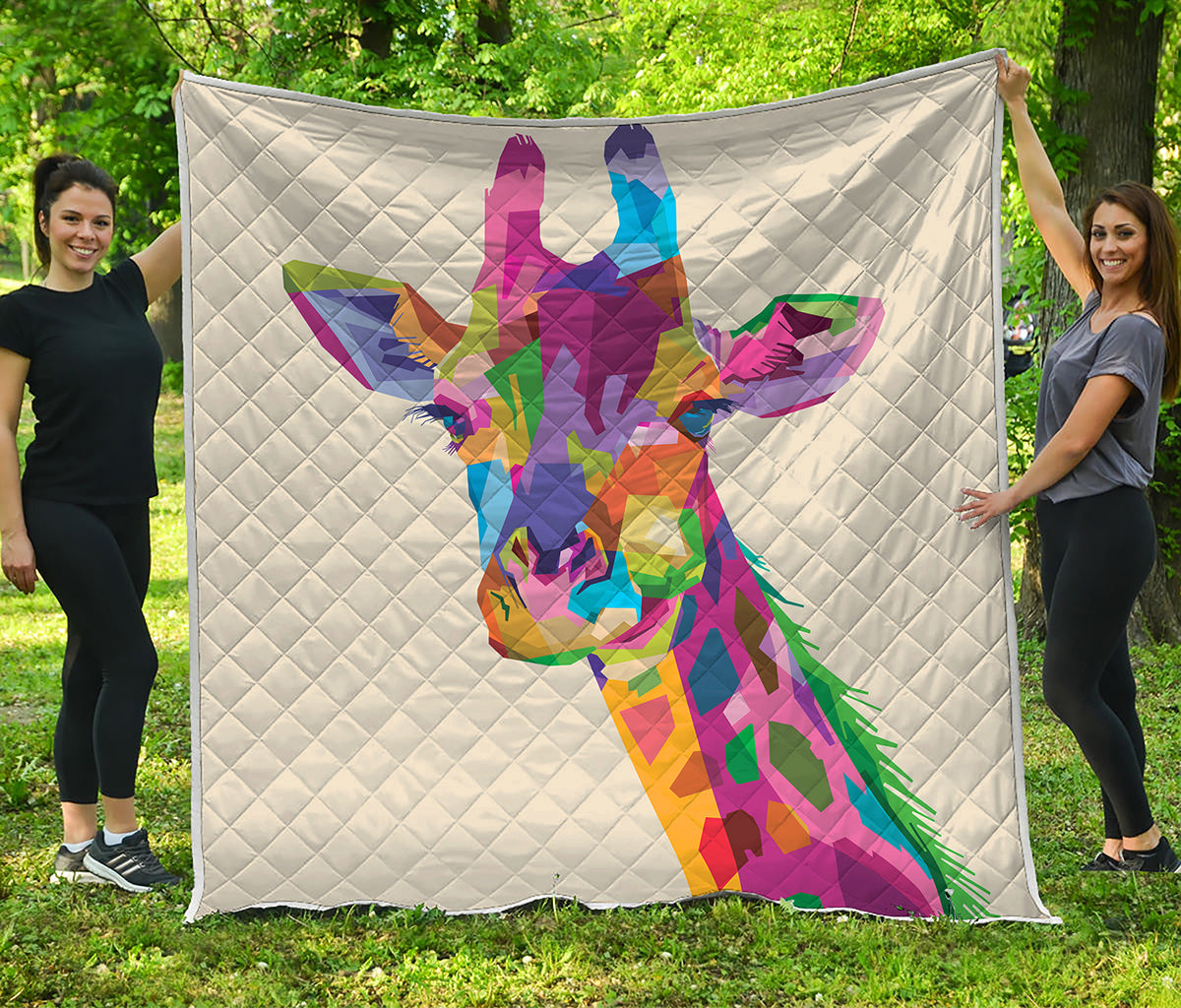 Colorful Giraffe Portrait Print Quilt