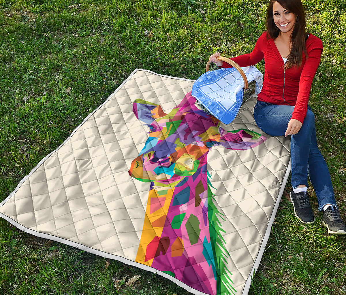 Colorful Giraffe Portrait Print Quilt