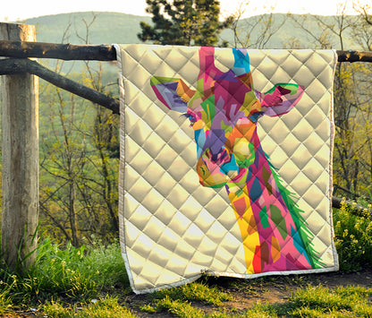 Colorful Giraffe Portrait Print Quilt