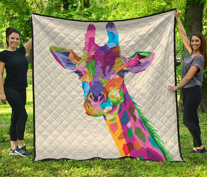 Colorful Giraffe Portrait Print Quilt