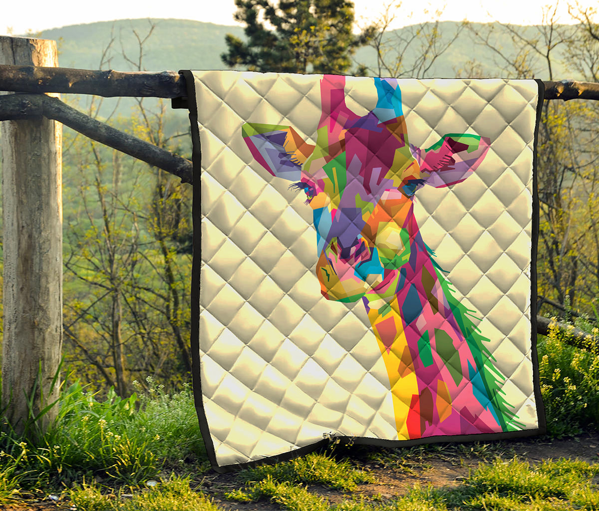 Colorful Giraffe Portrait Print Quilt