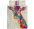 Colorful Giraffe Portrait Print Quilt Bed Set