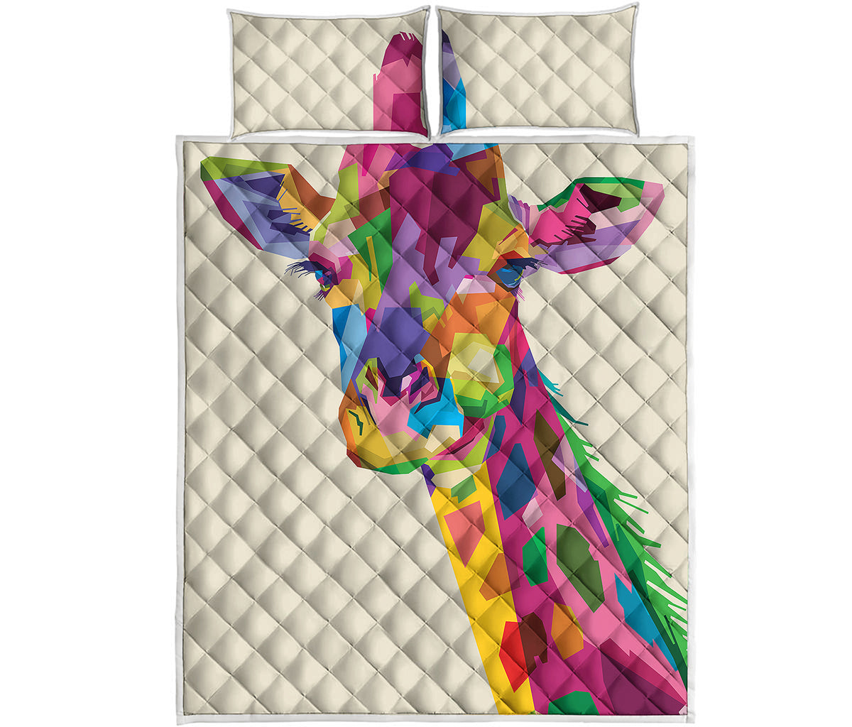 Colorful Giraffe Portrait Print Quilt Bed Set