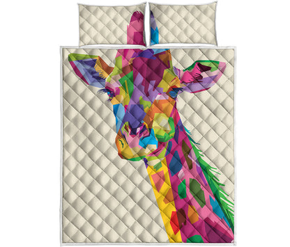 Colorful Giraffe Portrait Print Quilt Bed Set