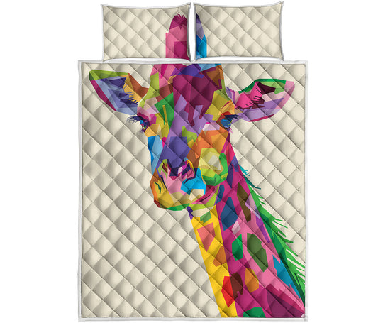 Colorful Giraffe Portrait Print Quilt Bed Set