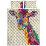 Colorful Giraffe Portrait Print Quilt Bed Set