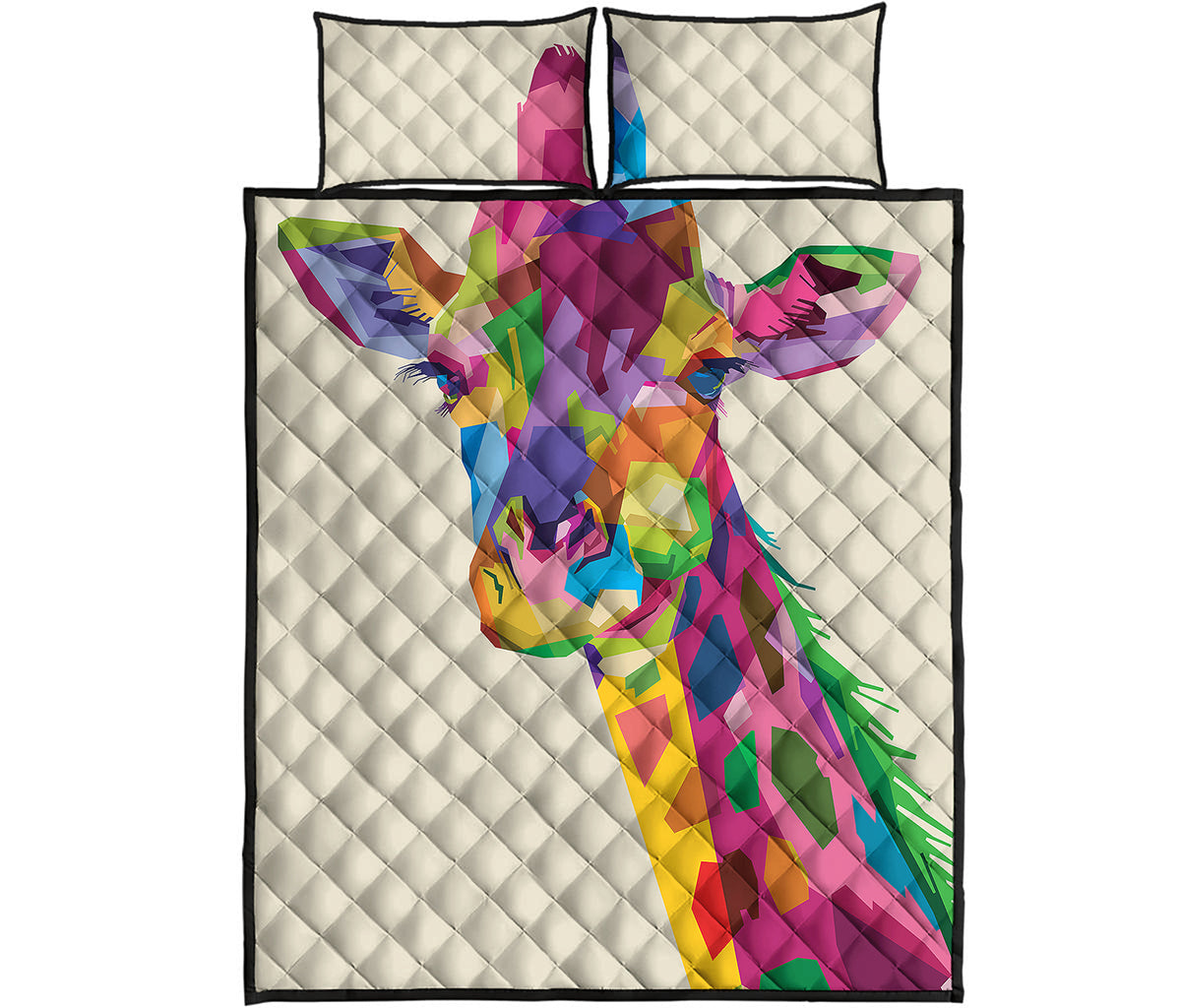 Colorful Giraffe Portrait Print Quilt Bed Set