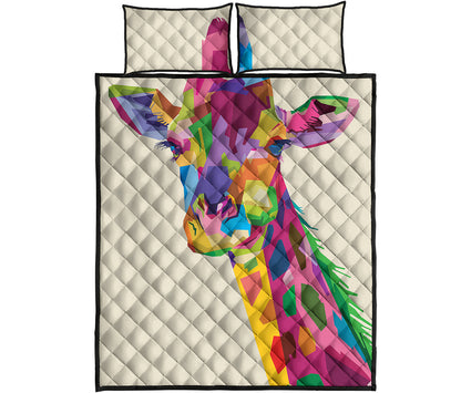 Colorful Giraffe Portrait Print Quilt Bed Set