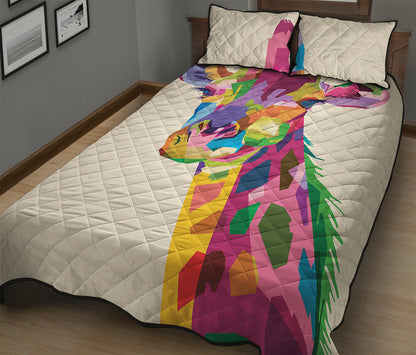 Colorful Giraffe Portrait Print Quilt Bed Set