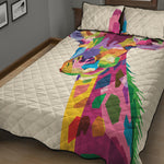 Colorful Giraffe Portrait Print Quilt Bed Set