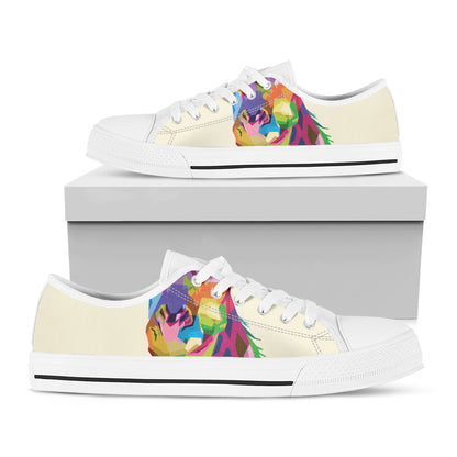 Colorful Giraffe Portrait Print White Low Top Shoes