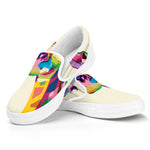 Colorful Giraffe Portrait Print White Slip On Shoes