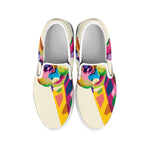 Colorful Giraffe Portrait Print White Slip On Shoes