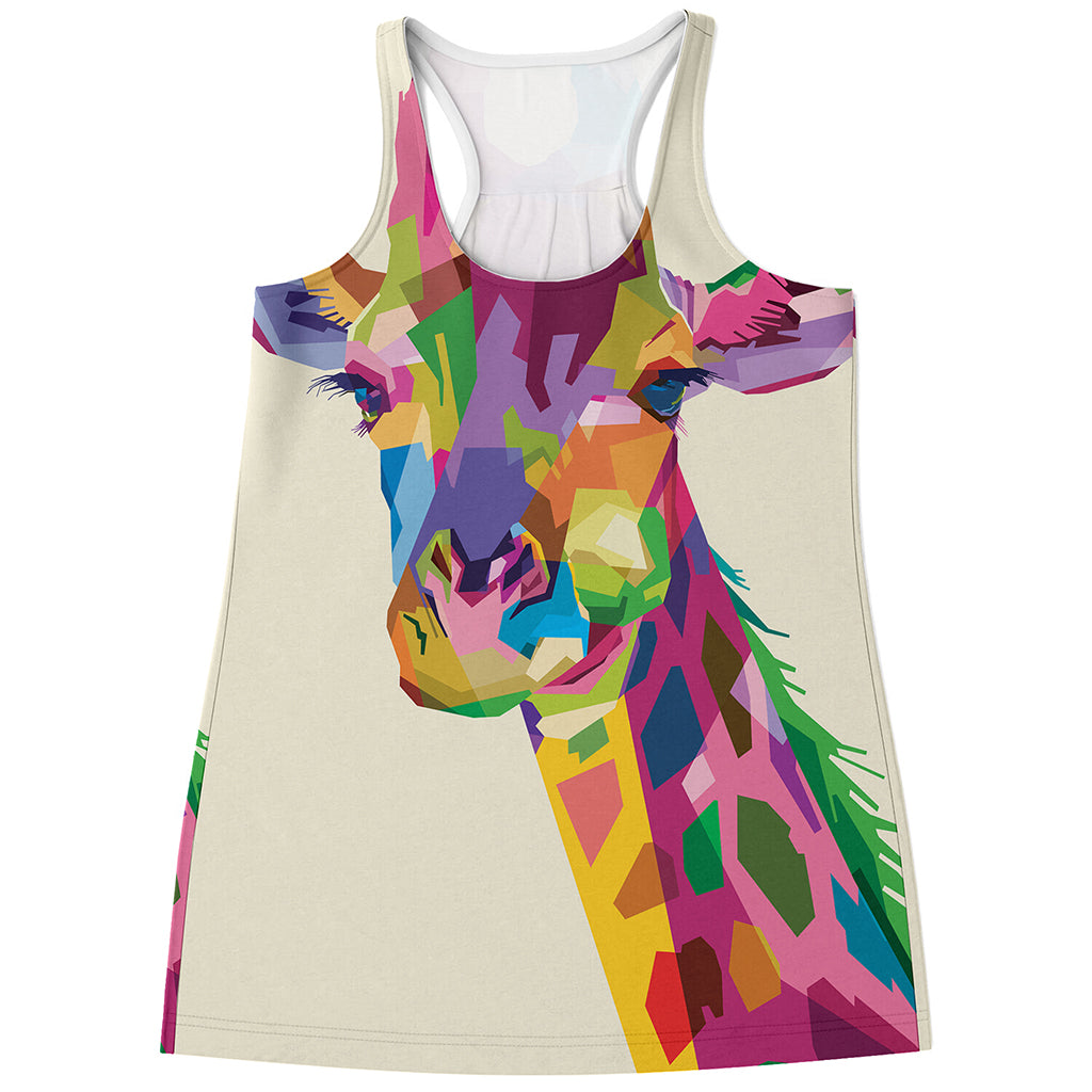 Colorful Giraffe Portrait Print Women's Racerback Tank Top