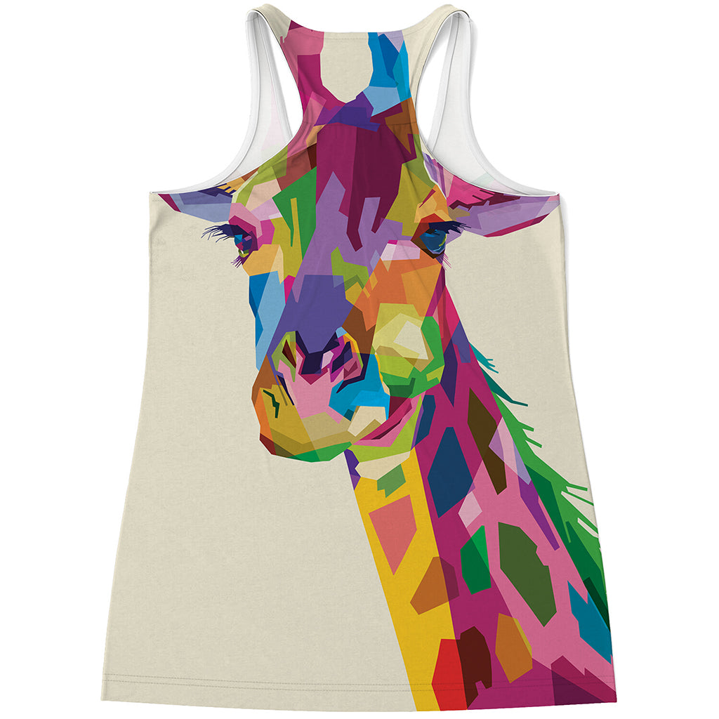 Colorful Giraffe Portrait Print Women's Racerback Tank Top