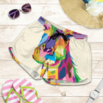 Colorful Giraffe Portrait Print Women's Shorts